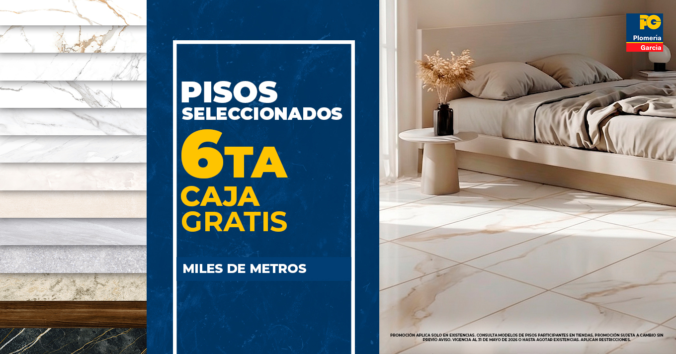Advertisement banner for flooring promotion: marble tile swatches on the left, a blue promo panel in the center with bold text, and a bedroom with marble-like flooring on the right.