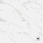 White marble texture with subtle gray veins and a small black pg logo in a square at the bottom-right corner